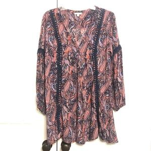 Kori America bohemian paisley v-neck tunic; small